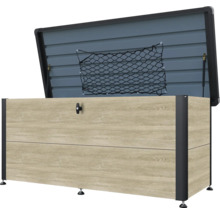 Coffre de jardin ouvert pour ranger le matériel de jardinage