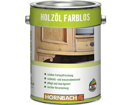 Huile pour bois incolore en bidon avec le logo Hornbach
