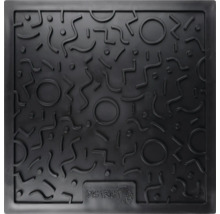 Tapis d'alimentation noir avec motif géométrique et logo District 70