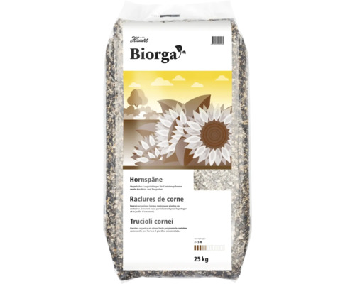 Biorga Cornes broyées 25 kg, engrais organique longue durée pour plantes en pots, potagers et jardins d'ornement