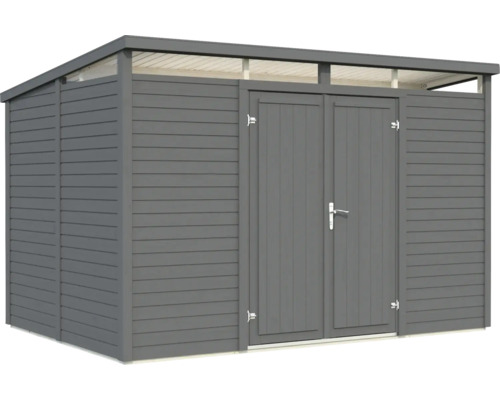 Abri de jardin avec double porte et bardage horizontal