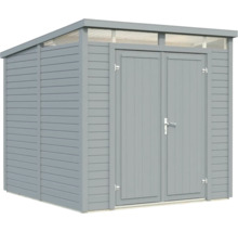 Abri de jardin en bois gris avec double porte et fenêtre