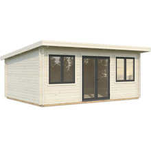 Abri de jardin en bois avec fenêtres et porte double