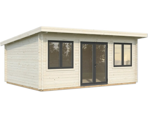 Abri de jardin en bois avec fenêtres et porte double