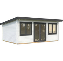 Abri de jardin en bois avec fenêtres et porte double