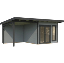 Abri de jardin en bois avec zone couverte et double porte