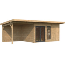 Holzgartenhaus mit Vordach und Fenstertüren