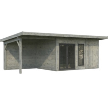 Abri de jardin en bois avec auvent, double porte et porte simple