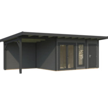 Abri de jardin avec double porte, porte simple et espace couvert