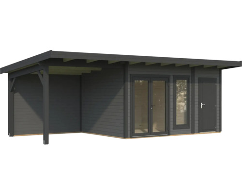 Abri de jardin avec double porte, porte simple et espace couvert