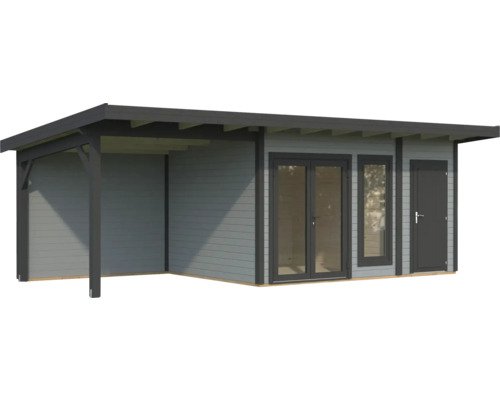 Maison de jardin en bois avec porte double et entrée latérale