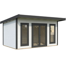 Abri de jardin avec toit plat, double porte et fenêtres