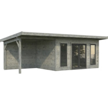 Maison de jardin en bois avec véranda couverte et fenêtres