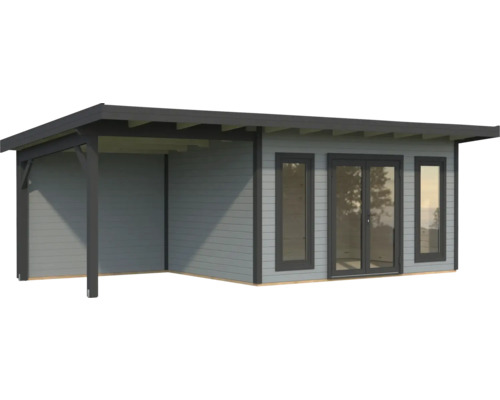 Abri de jardin moderne avec véranda couverte et fenêtres