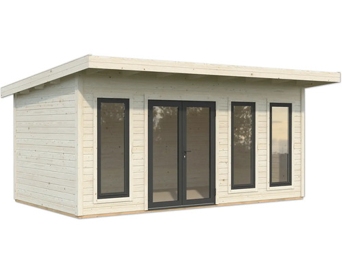 Abri de jardin en bois avec fenêtres et porte double