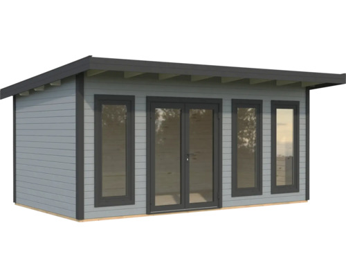 Abri de jardin en bois avec fenêtres et porte double