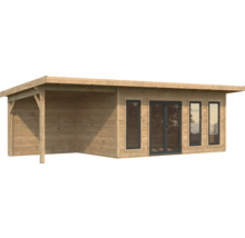 Abri de jardin en bois avec auvent et fenêtres