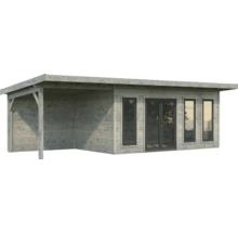 Maison de jardin en bois avec terrasse couverte et fenêtres