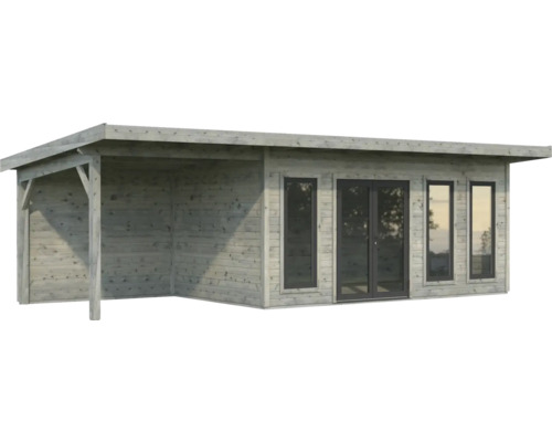 Maison de jardin en bois avec terrasse couverte et fenêtres