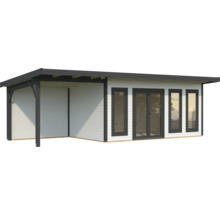 Abri de jardin moderne avec terrasse couverte et fenêtres