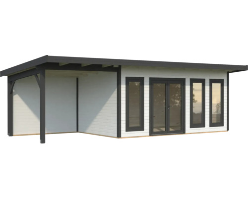 Abri de jardin moderne avec terrasse couverte et fenêtres