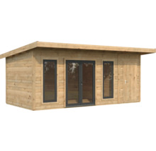 Abri de jardin en bois avec fenêtres et porte