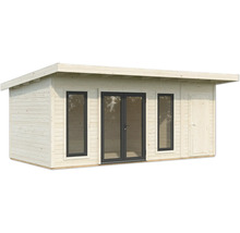 Abri de jardin en bois avec fenêtres et porte double