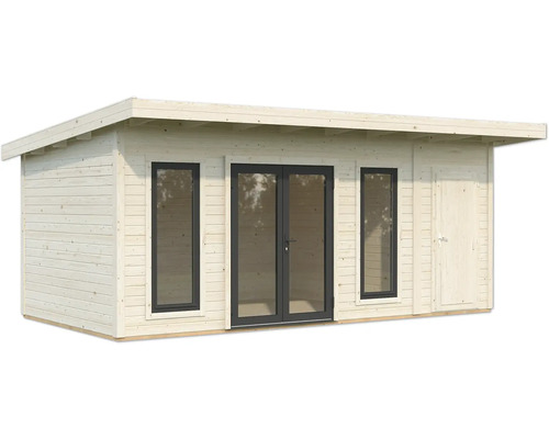 Abri de jardin en bois avec fenêtres et porte double