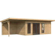 Abri de jardin en bois avec auvent, porte double et fenêtres