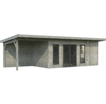 Abri de jardin en bois avec annexe, fenêtres et porte