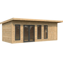 Gartenhaus aus Holz mit Fenstern und Doppeltür