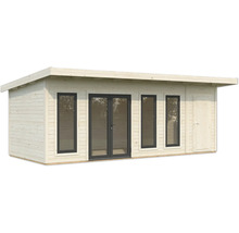 Abri de jardin en bois avec fenêtres et porte double