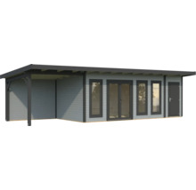 Maison de jardin avec véranda couverte, fenêtres et porte