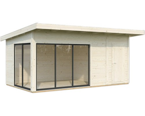 Abri de jardin en bois avec portes coulissantes et porte