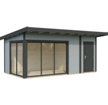 Abri de jardin avec porte coulissante et porte latérale