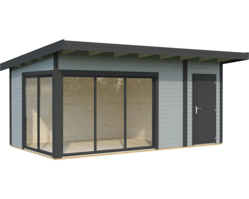 Abri de jardin avec porte coulissante et porte latérale