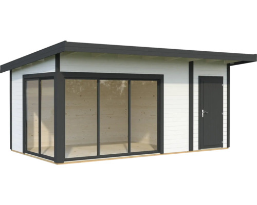 Abri de jardin avec porte coulissante et porte latérale