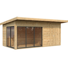 Maison de jardin en bois avec porte coulissante et porte latérale