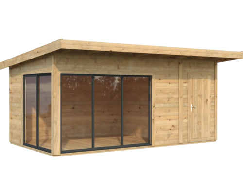 Maison de jardin en bois avec porte coulissante et porte latérale