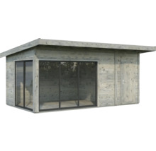 Abri de jardin en bois avec porte coulissante et porte latérale