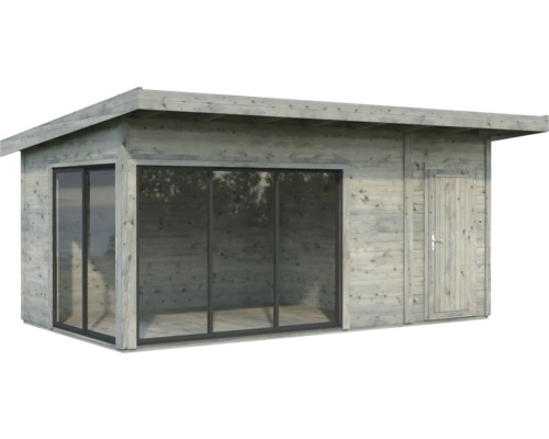 Abri de jardin en bois avec porte coulissante et porte latérale