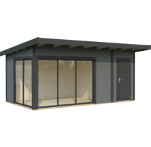 Abri de jardin en bois avec façade vitrée et porte