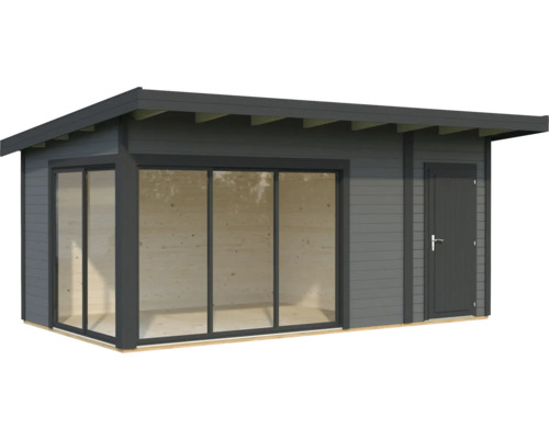 Abri de jardin en bois avec façade vitrée et porte