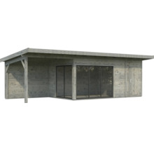 Maison de jardin en bois avec porte coulissante et auvent