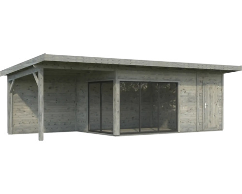 Maison de jardin en bois avec porte coulissante et auvent