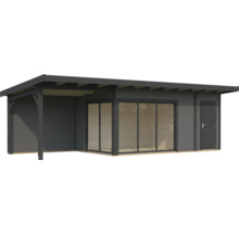 Abri de jardin en bois avec porte coulissante et annexe