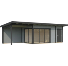 Maison de jardin en bois avec abri voiture et porte coulissante