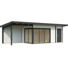 Abri de jardin avec abri voiture, véranda et portes coulissantes