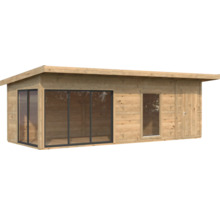 Abri de jardin avec fenêtre, portes en verre et une porte