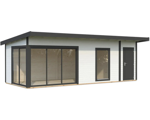 Abri de jardin moderne en bois avec fenêtres et porte